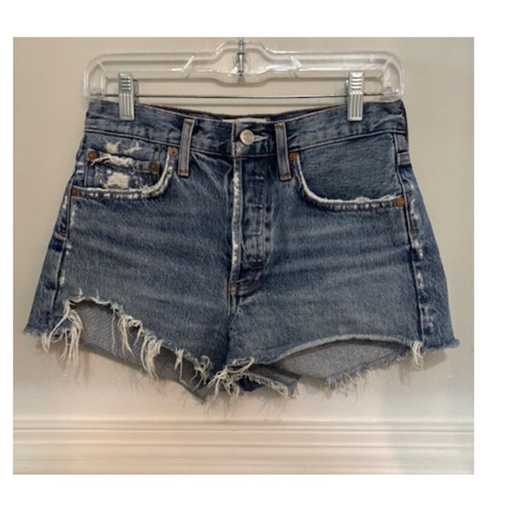 Agolde parker denim jean shorts distressed micro button fly womens womens sz 24